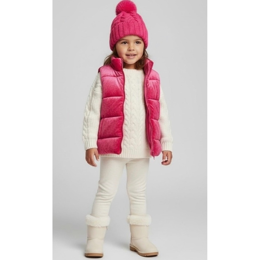 Gymboree Kids Pink Velvet Puffer Vest Size S 5-6 Outerwear Layering Puffy Coat